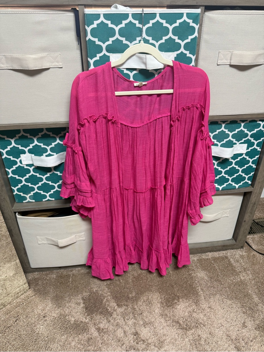 JODIFL Fuchsia Ruffle Boho Tunic Top